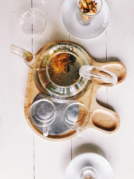 Evening tea ceremony setting with soft lighting